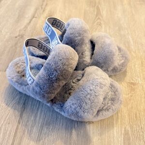 UGG Oh Yeah Soft Gray purple Fluffy Slides